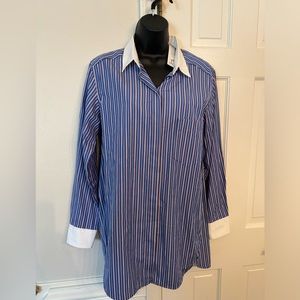 Theory Cotton red blue & white striped Collar Button Down Shirt Size L NWT